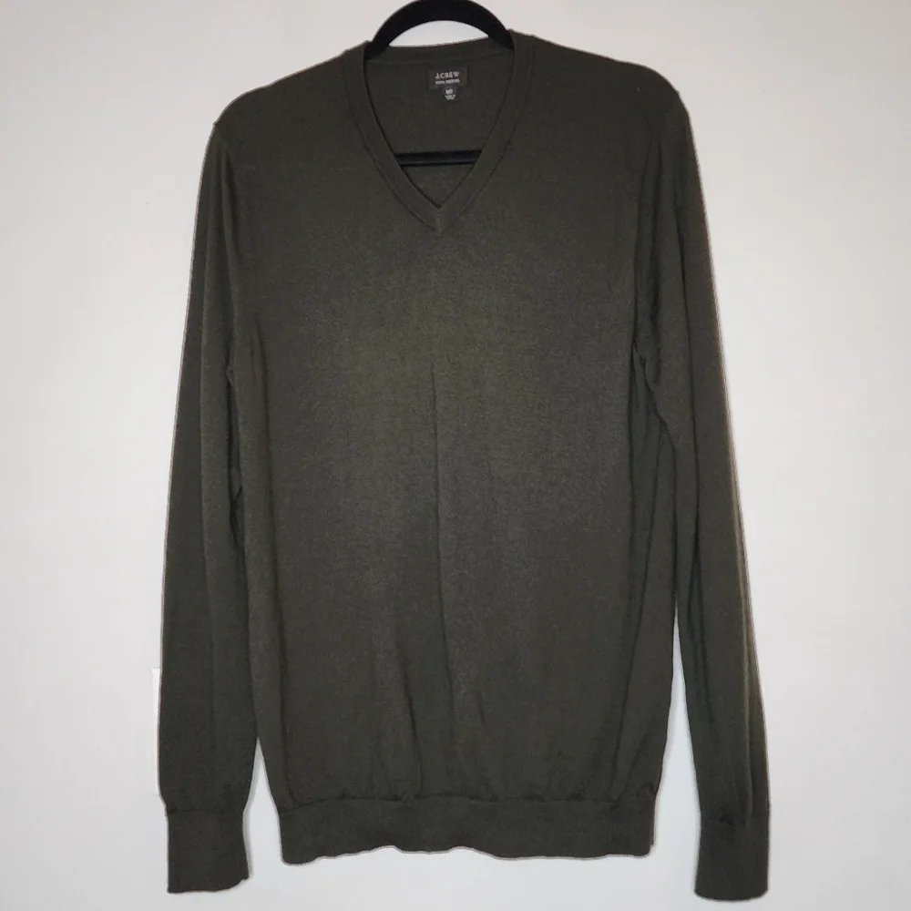 Size MT J. Crew Merino Wool Green Sweater V-neck Men's Size Medium‎ Tall